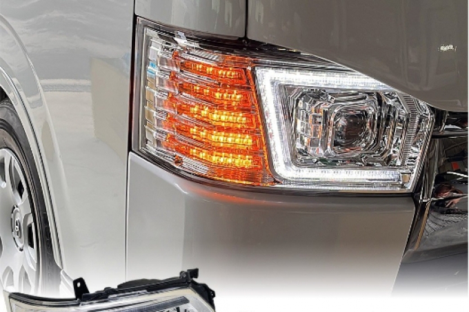 TOYATA HIACE Limited amber version 200 Series Hiace 4th/5th/6th/7th/8th generation LED headlight V3 sequential LED/halogen car use crystal eye ไฟหน้า LED V3 sequential LED / คริสตัลอาย สำหรับรถยนต์ฮาโลเจน (Pre-order product, takes 25-30 days by ship)