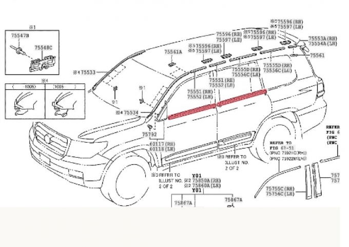 LAND CRUISER200 คิ้วรีดน้ำฝน ของแท้จากศูนย์โตโยต้า (Pre-order product, takes 25-30 days by ship)