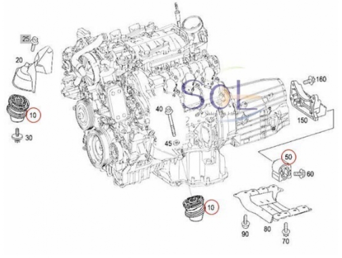 Benz W220 R230 R171 ยางแท่นเครื่องซ้ายและขวา + Mission Mount S320 S350 S430 S500 S600 S55 SL350 SLK200 2112400317  (Pre-order product, takes 25-30 days by ship)