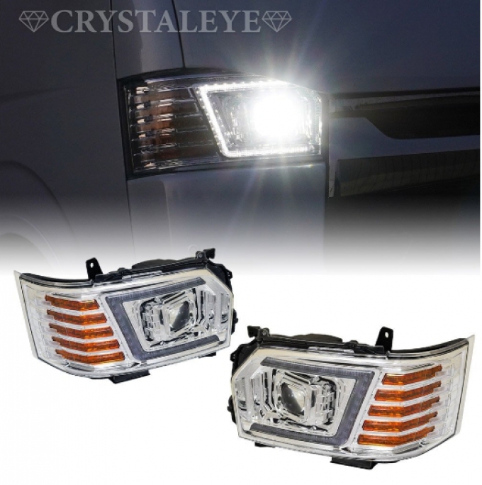 TOYATA HIACE Limited amber version 200 Series Hiace 4th/5th/6th/7th/8th generation LED headlight V3 sequential LED/halogen car use crystal eye ไฟหน้า LED V3 sequential LED / คริสตัลอาย สำหรับรถยนต์ฮาโลเจน (Pre-order product, takes 25-30 days by ship)